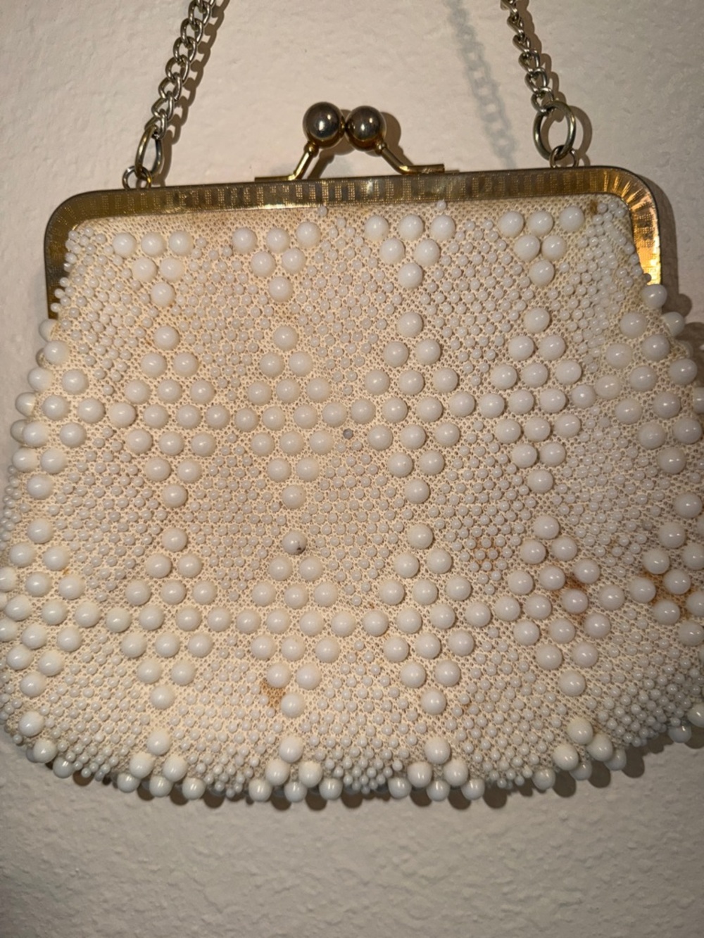 Vintage JOHN WIND Beaded White Evening Handbag/Purse Made in Taiwan - Picture 2 of 6